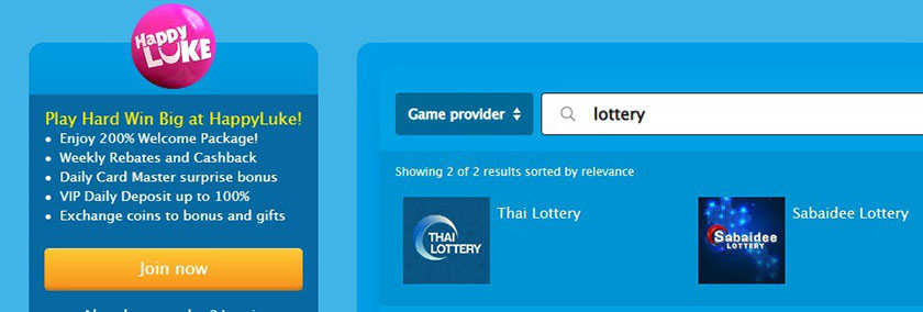 Play lottery at Happyluke